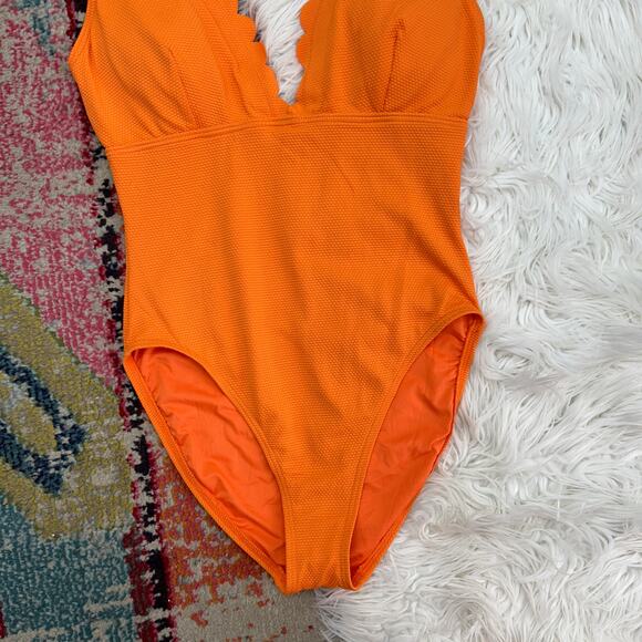 Kate Spade Orange Plunge Padded Scallop Trim V-Neck One Piece Swimsuit Large - Picture 4 of 5